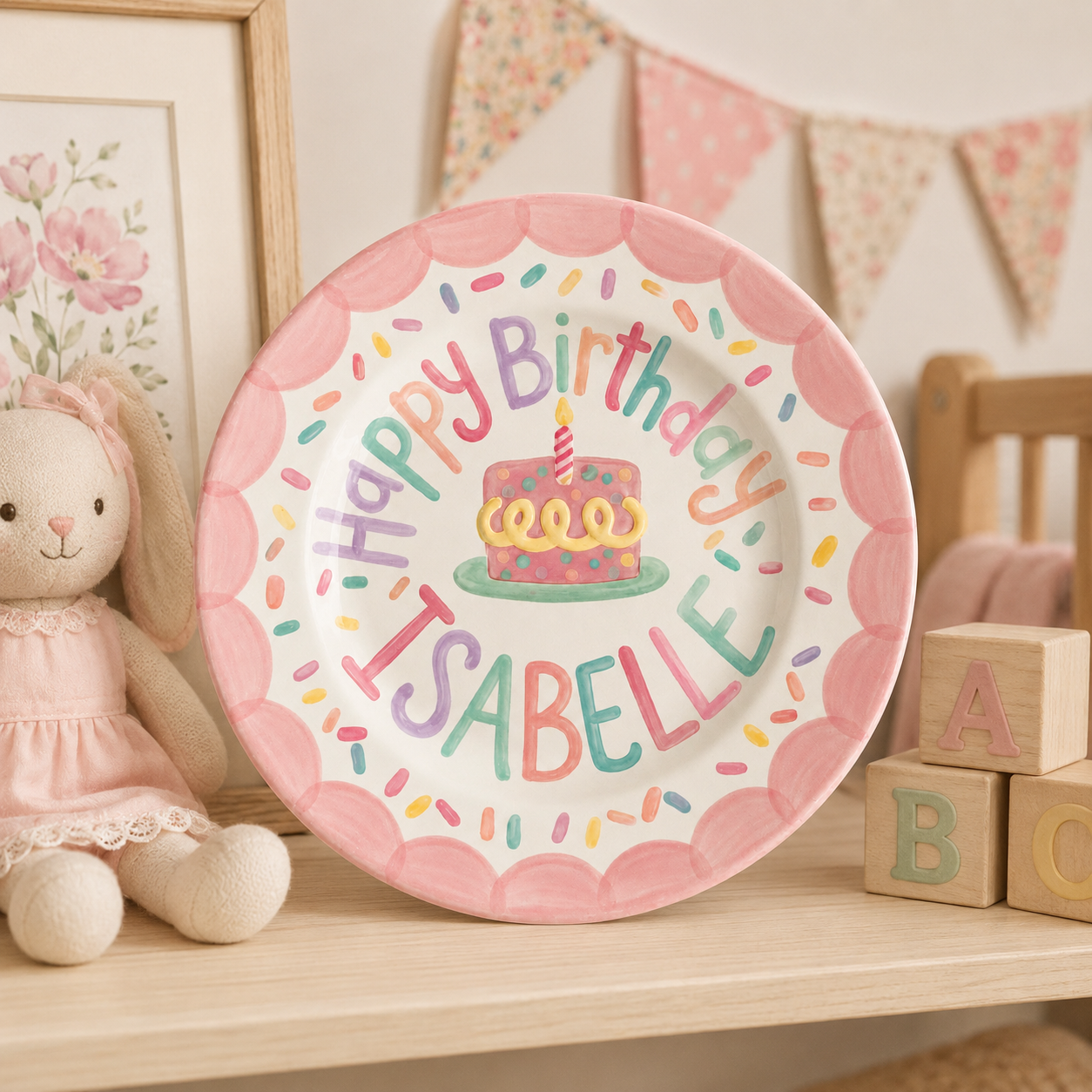 Personalized Hand-Painted Ceramic Birthday Plate - PN01