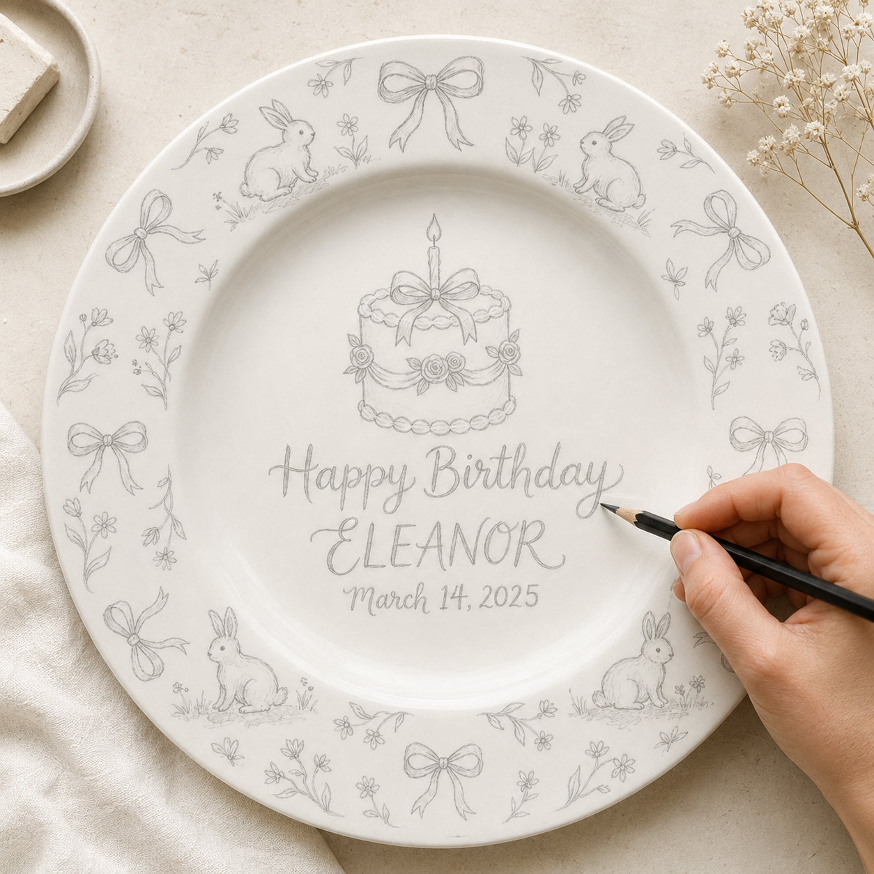 Personalized Hand-Painted Ceramic Birthday Plate - PN06