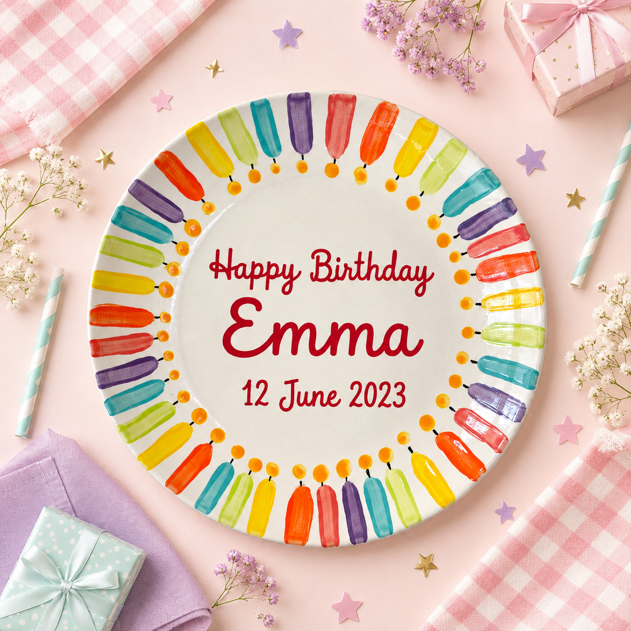 Personalized Hand-Painted Ceramic Birthday Plate - PN04