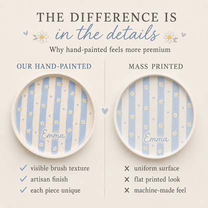 Hand-painted ceramic trinket dish quality comparison graphic