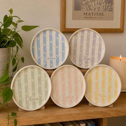 Personalized daisy ceramic trinket dish color collection display