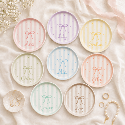 Personalized bow ceramic trinket dish full color collection