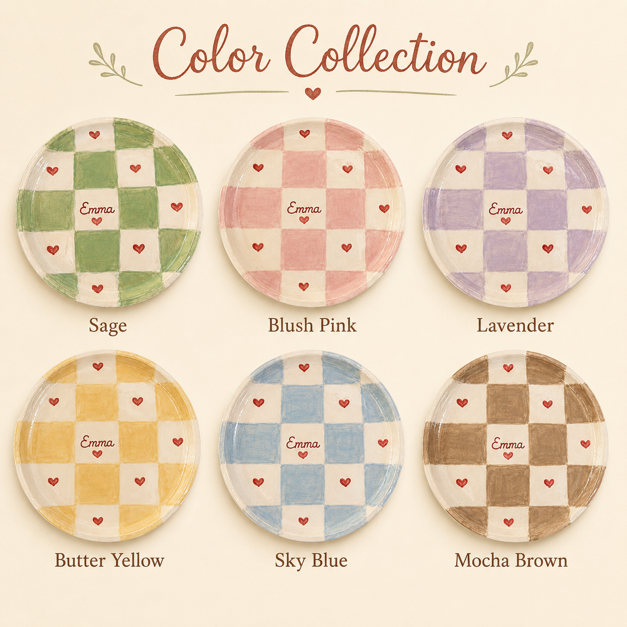 Checkered ceramic trinket dish color collection graphic