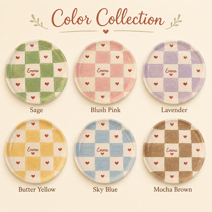 Checkered ceramic trinket dish color collection graphic