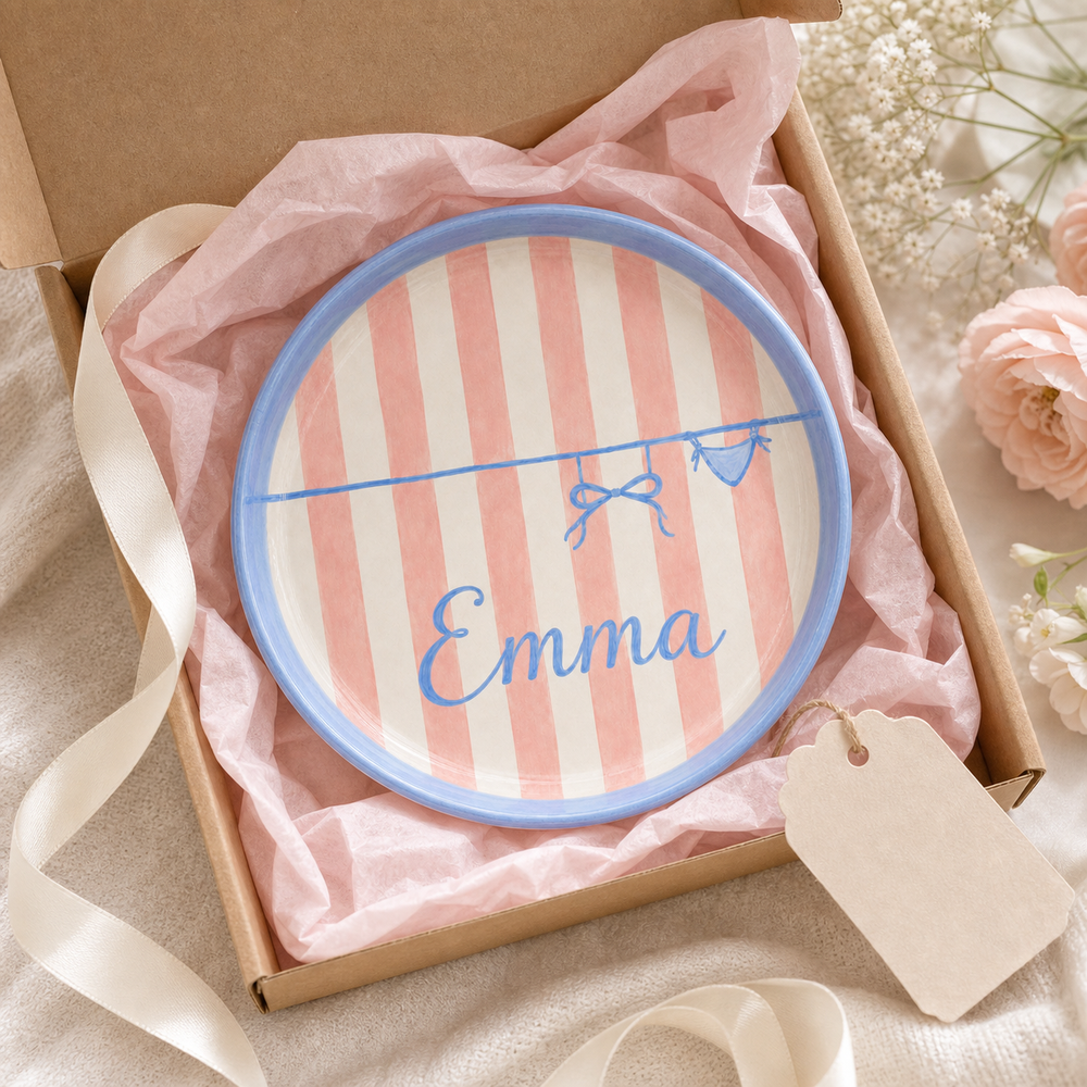 Gift boxed personalized ceramic trinket dish with Emma name