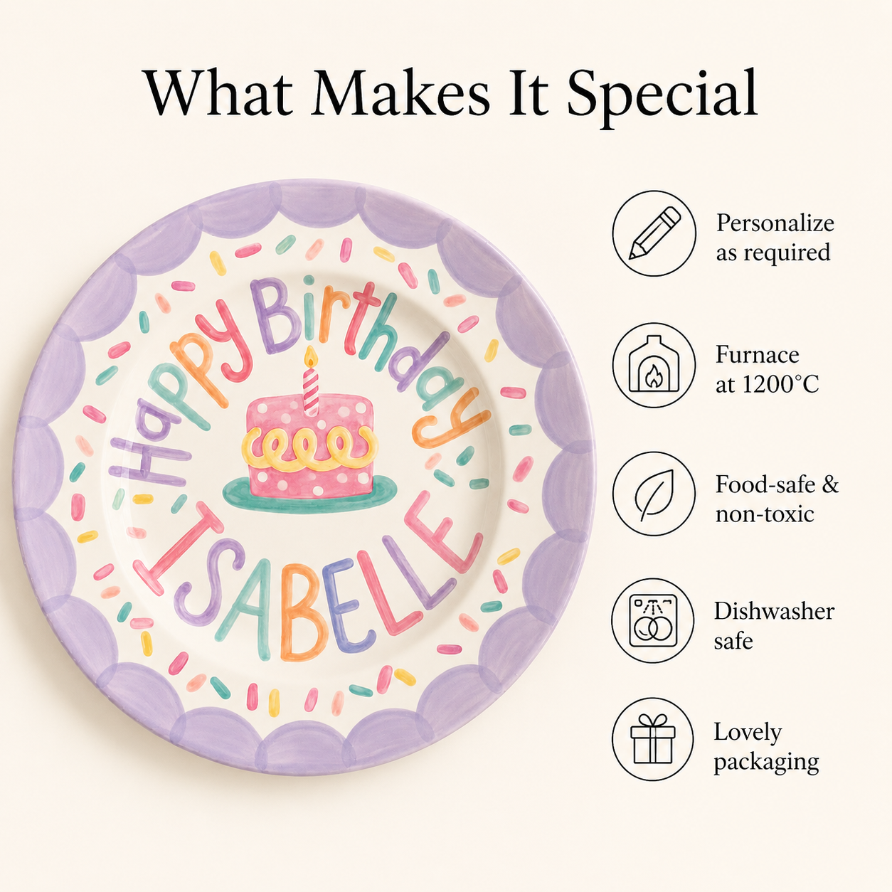 Personalized Hand-Painted Ceramic Birthday Plate - PN02