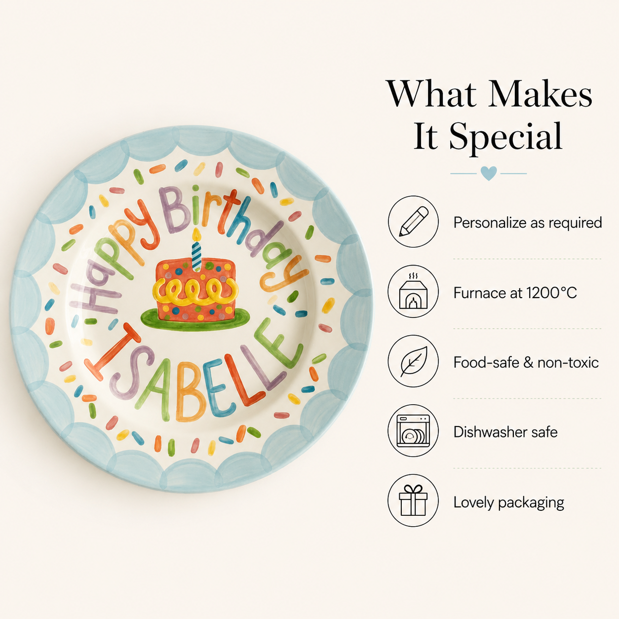Personalized Hand-Painted Ceramic Birthday Plate - PN03