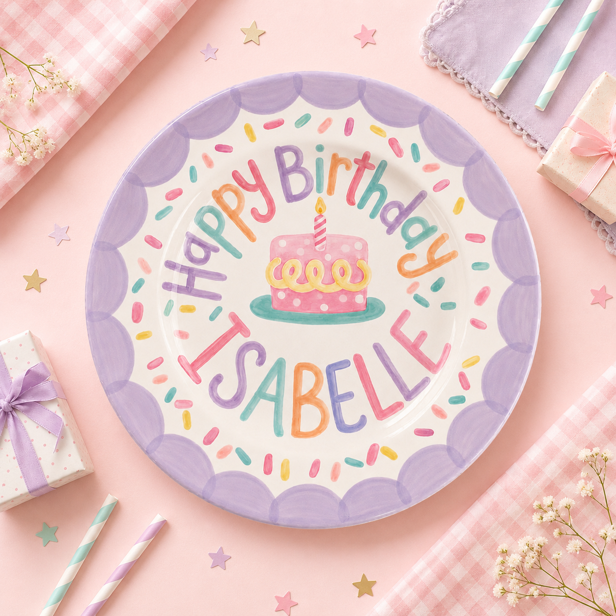 Personalized Hand-Painted Ceramic Birthday Plate - PN02