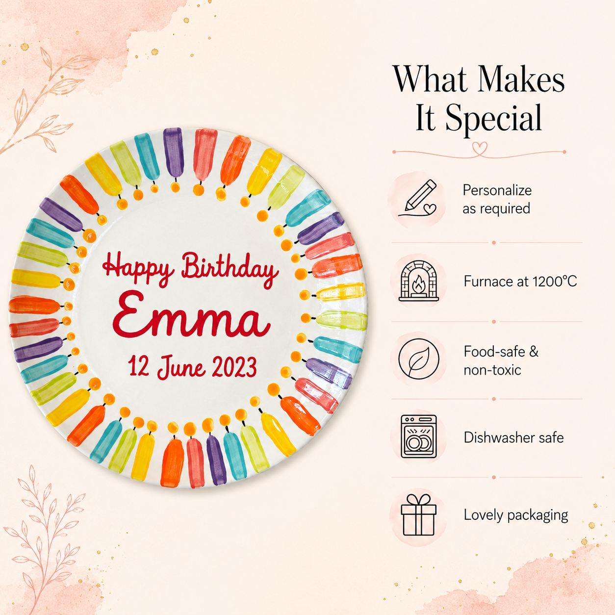 Personalized Hand-Painted Ceramic Birthday Plate - PN04