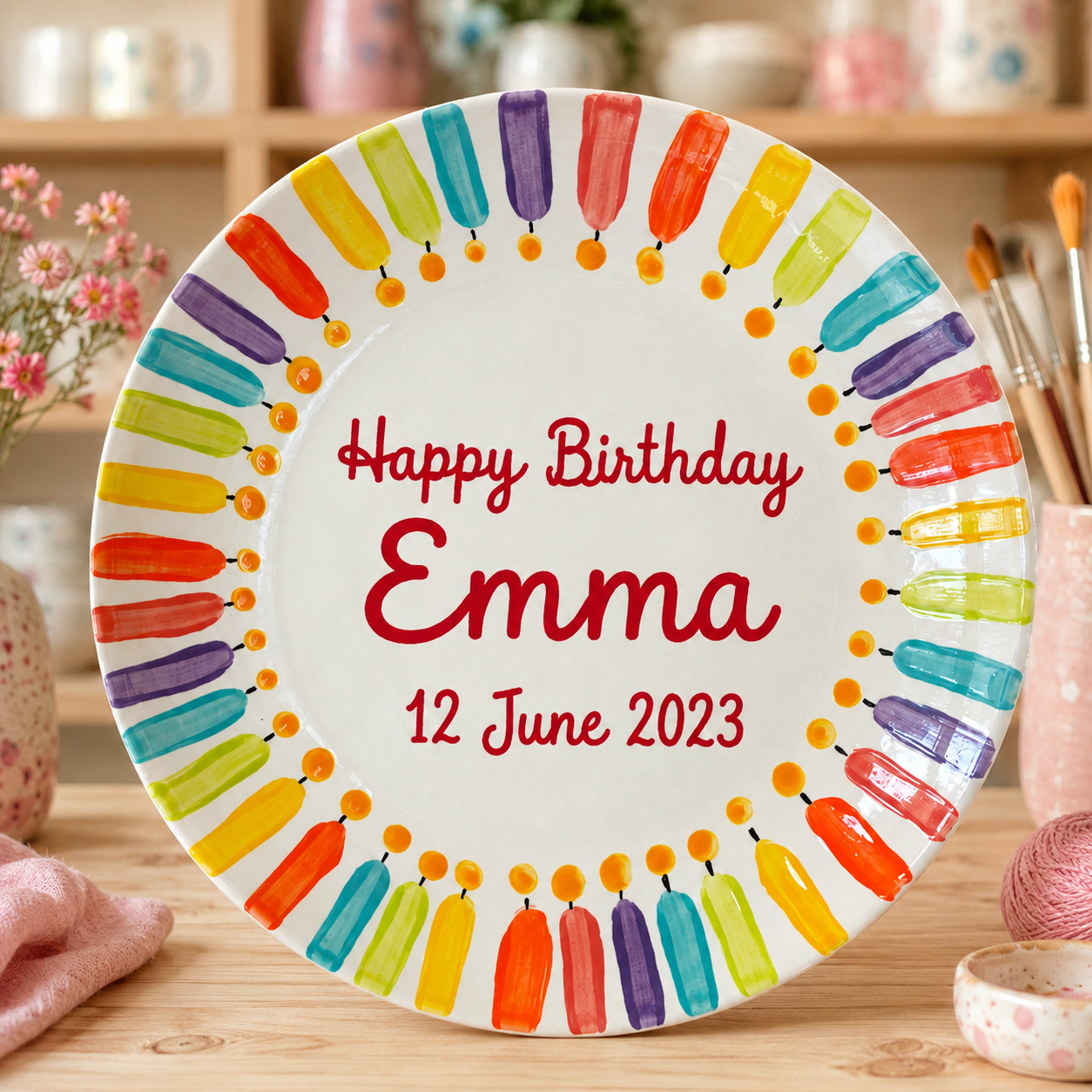 Personalized Hand-Painted Ceramic Birthday Plate - PN04