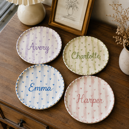Personalized ceramic name plate color options for Dear Clay