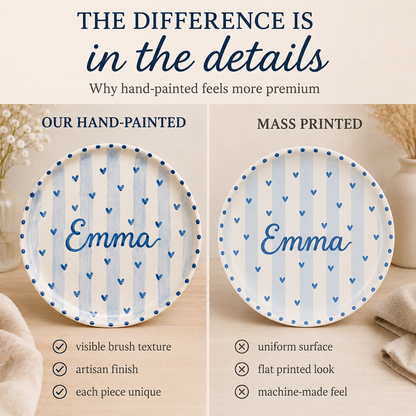 Hand-painted ceramic plate quality comparison graphic