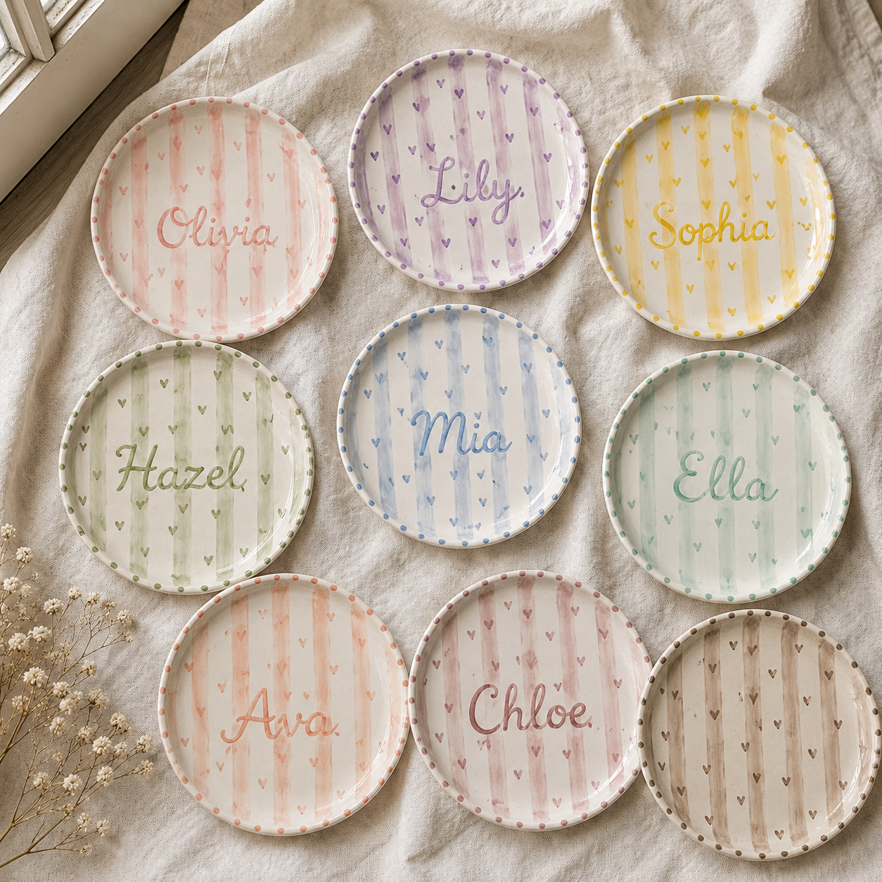 Personalized ceramic name plate palette and name examples