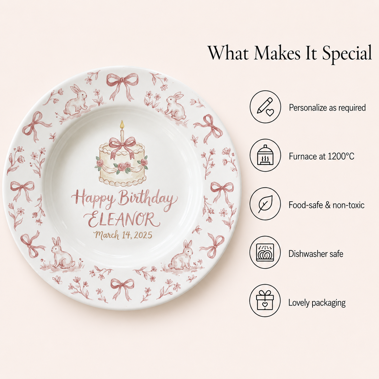 Personalized Hand-Painted Ceramic Birthday Plate - PN06