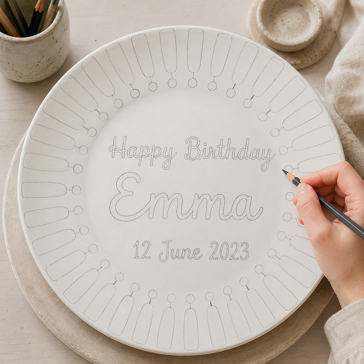 Personalized Hand-Painted Ceramic Birthday Plate - PN04