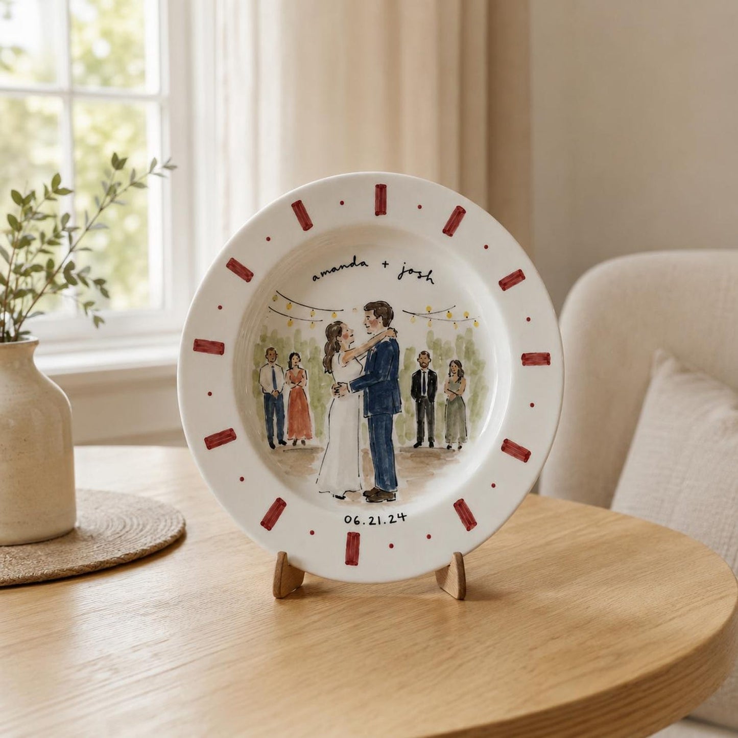 Custom hand-painted wedding photo ceramic plate — image 10