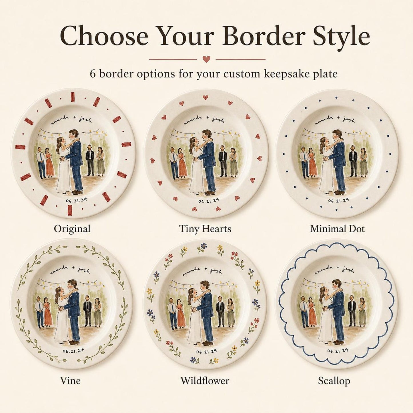 Custom hand-painted wedding photo ceramic plate — image 14