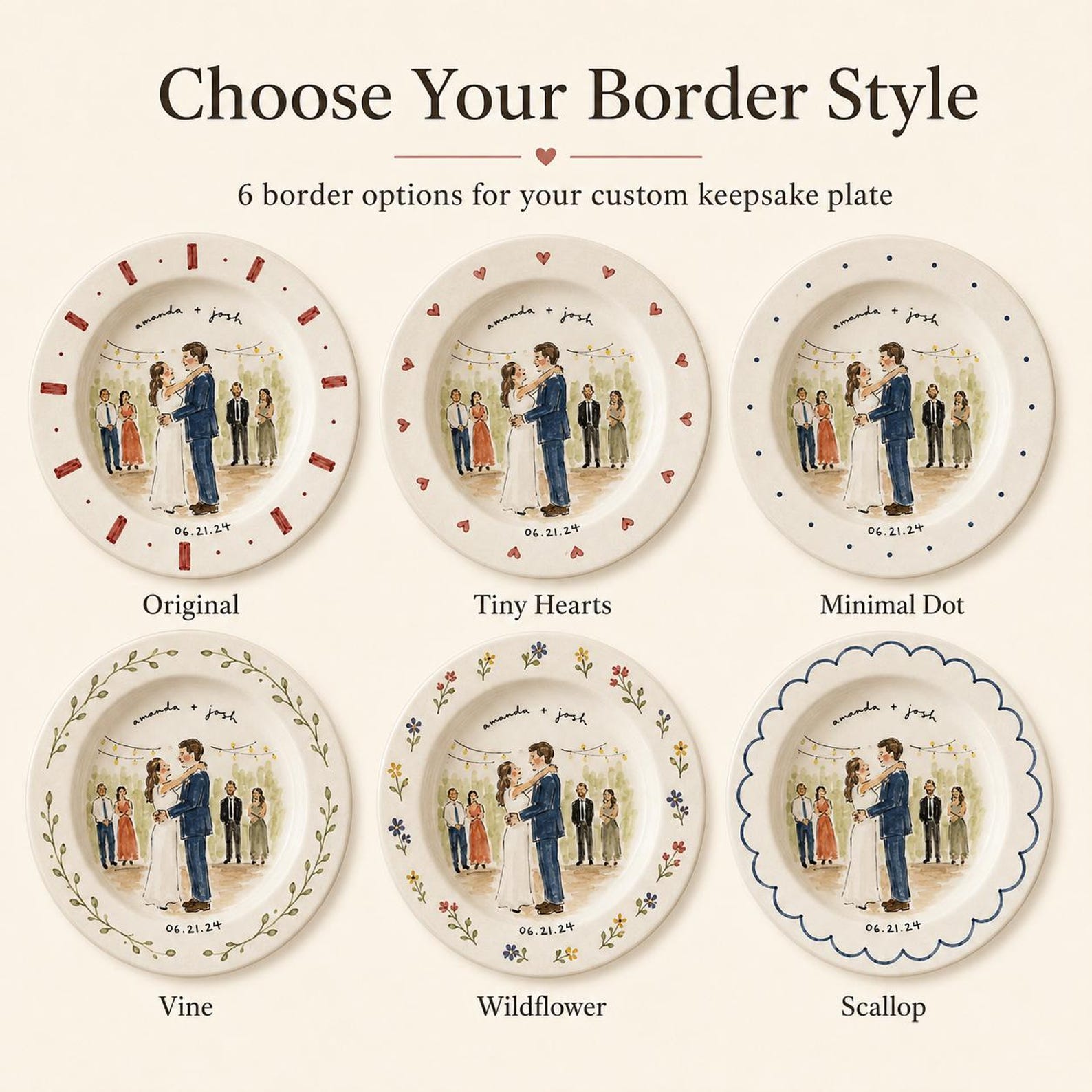 Custom hand-painted wedding photo ceramic plate — image 14