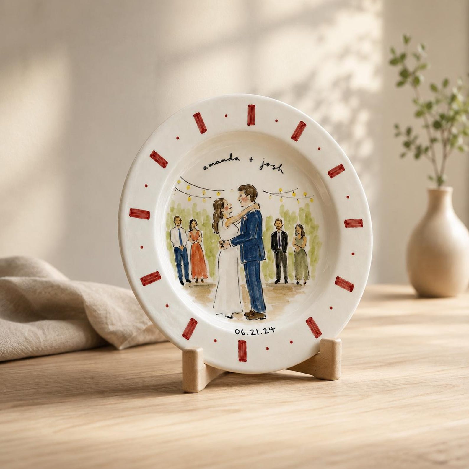 Custom hand-painted wedding photo ceramic plate — image 7