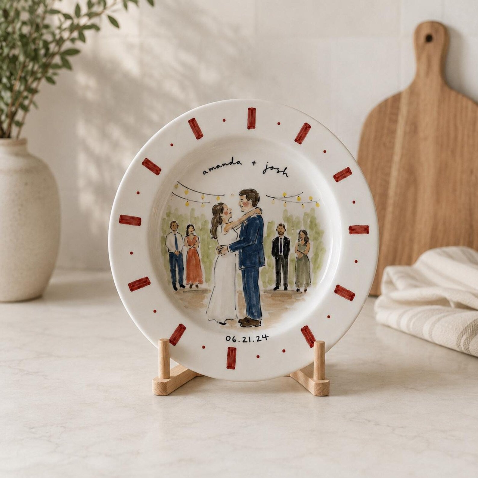 Custom hand-painted wedding photo ceramic plate — image 9