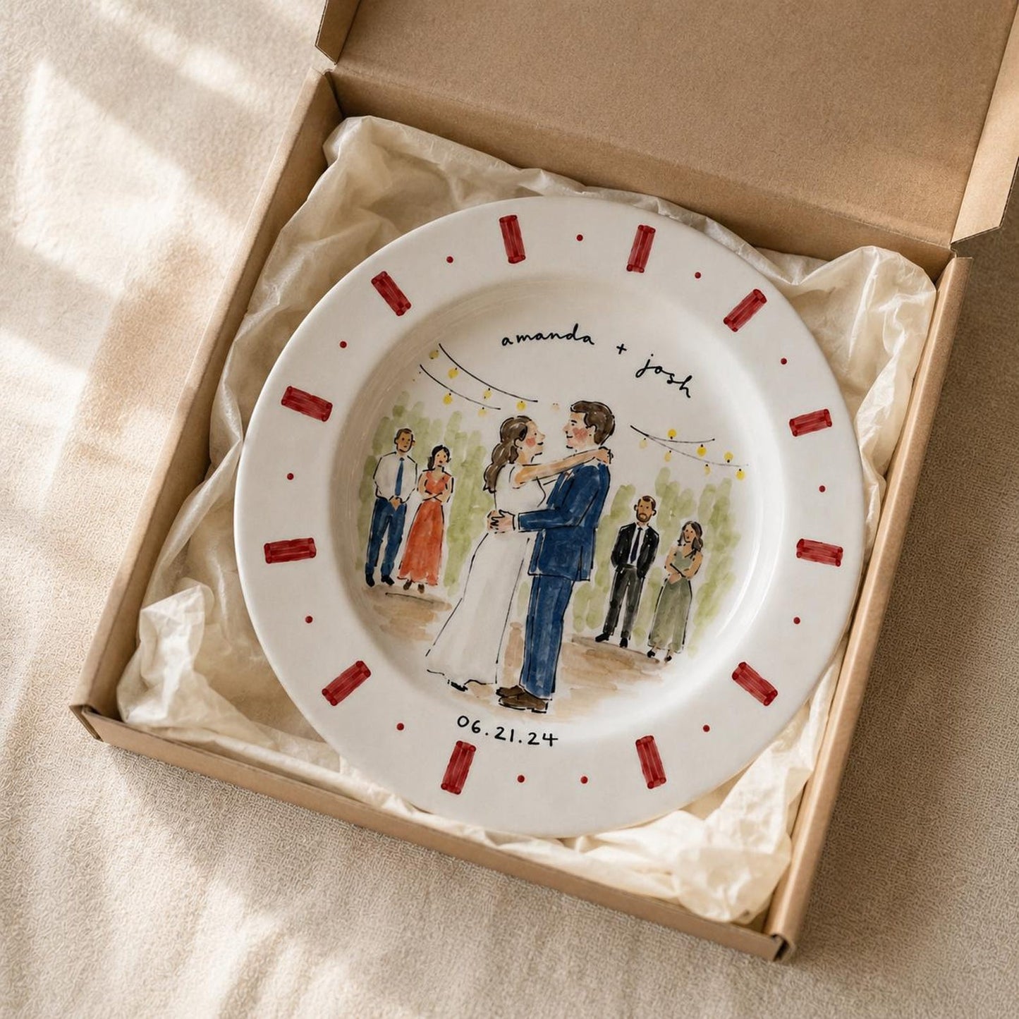 Custom hand-painted wedding photo ceramic plate — image 13