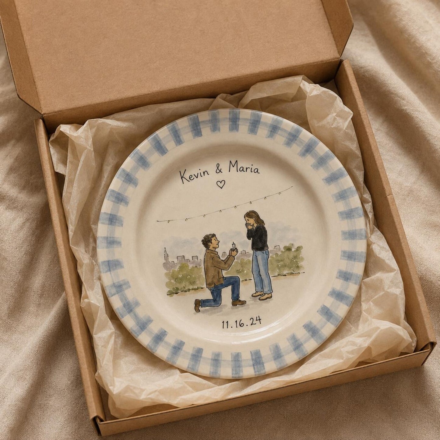 Personalized hand-painted proposal and couple photo ceramic plate — image 16