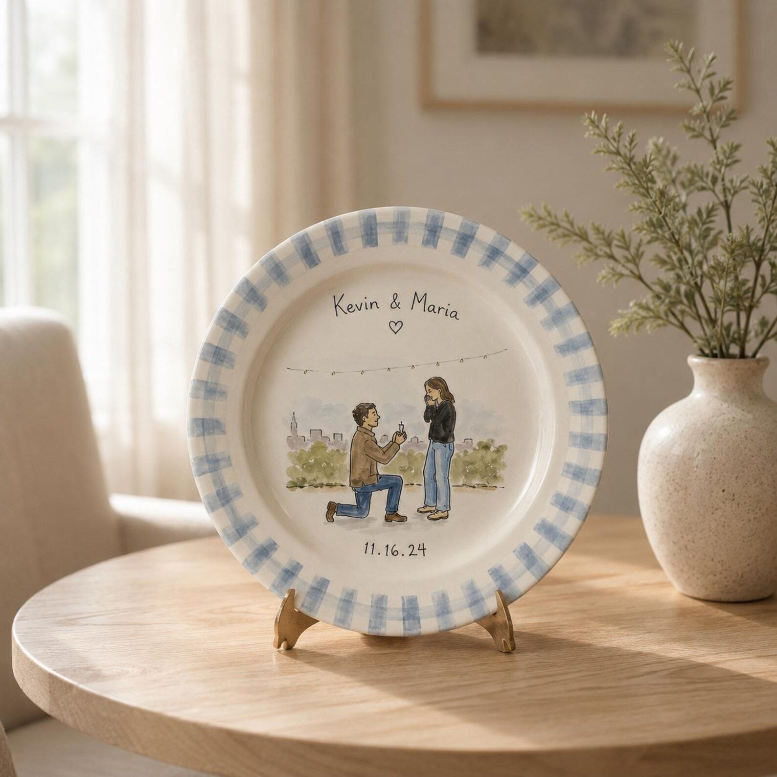 Personalized hand-painted proposal and couple photo ceramic plate — image 14