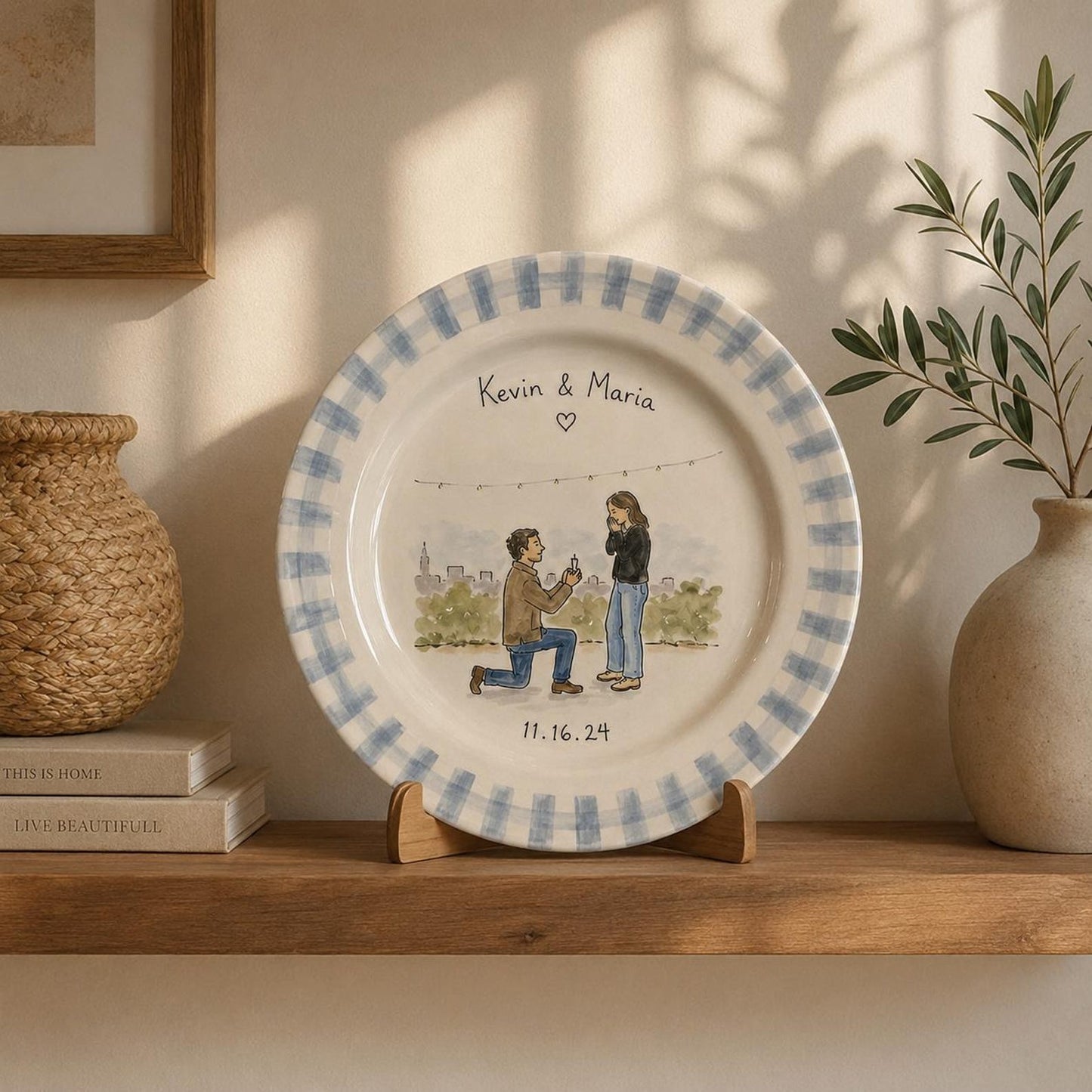 Personalized hand-painted proposal and couple photo ceramic plate — image 13