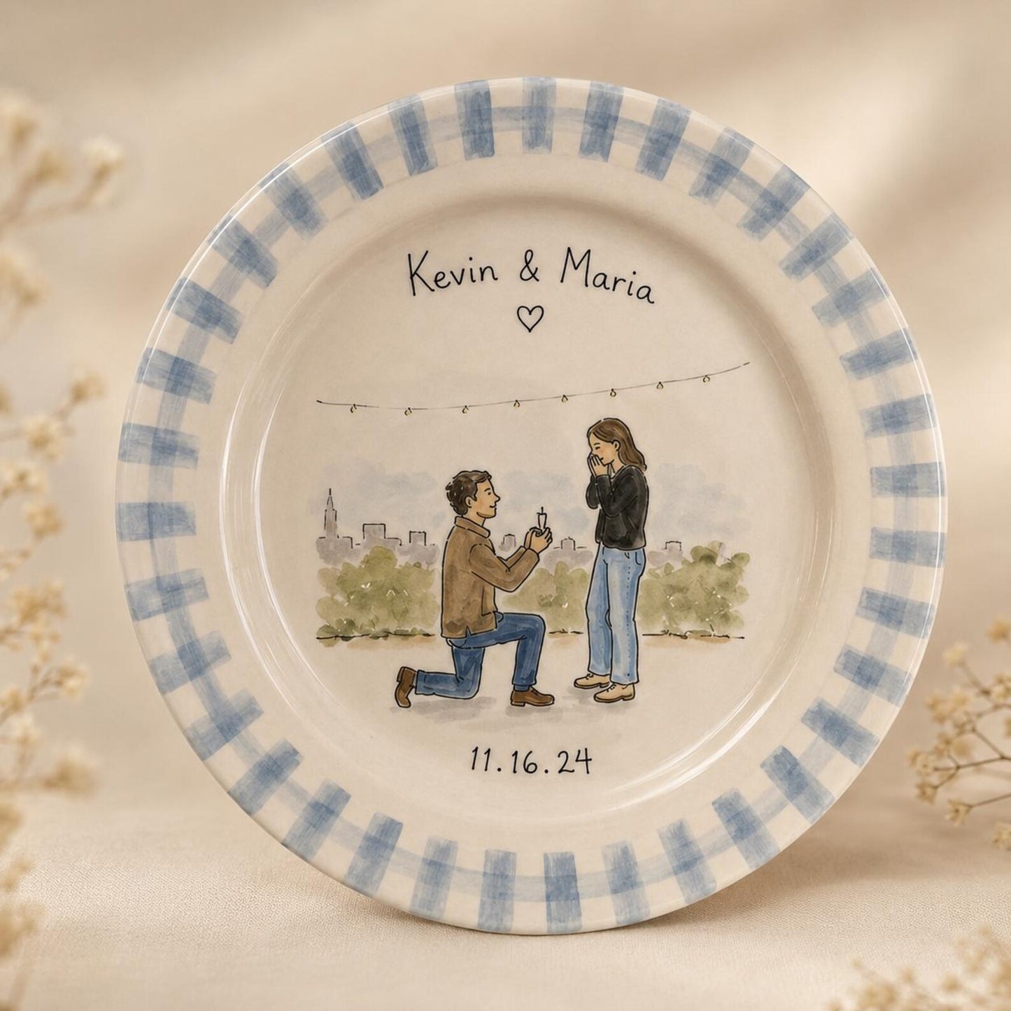 Personalized hand-painted proposal and couple photo ceramic plate — image 7