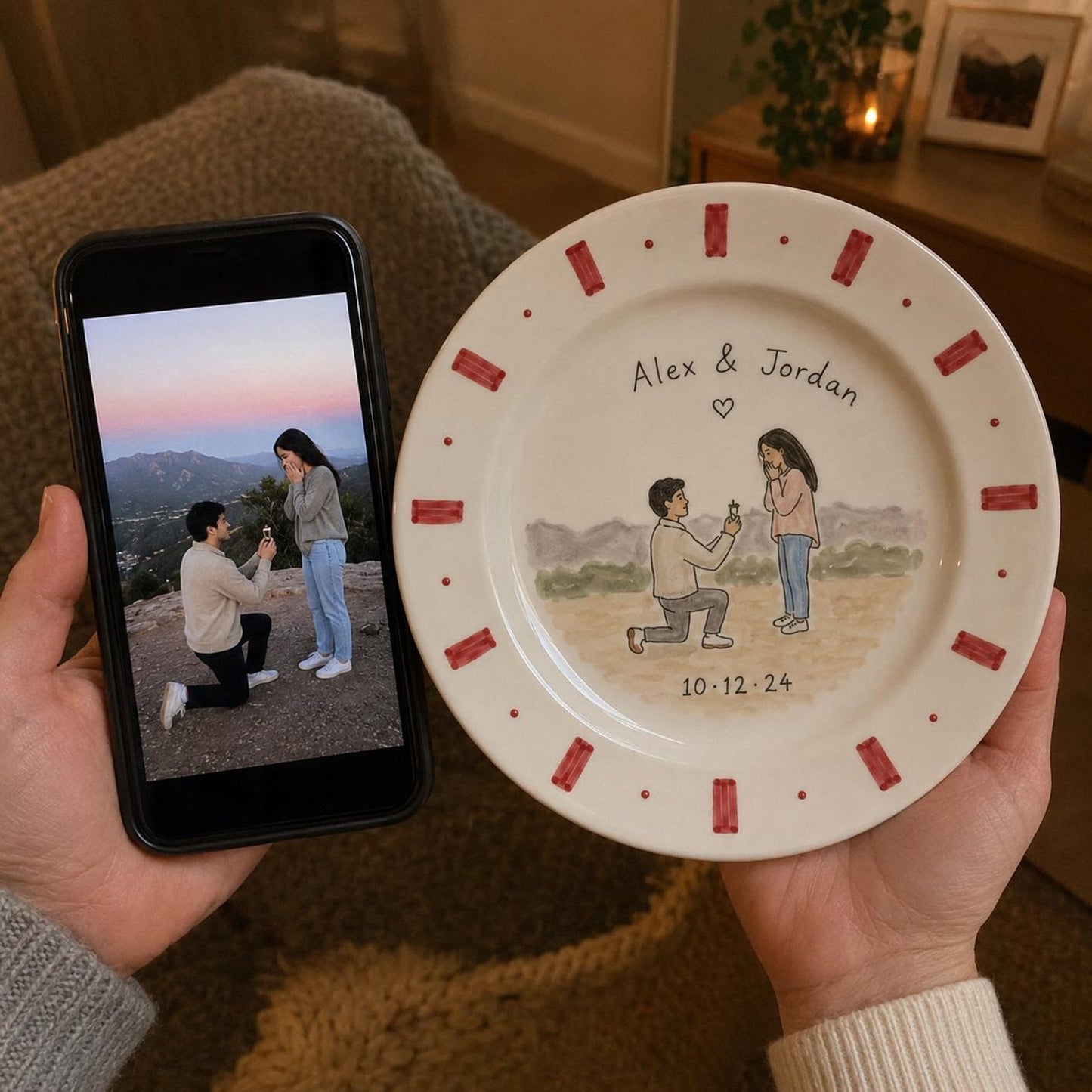 Personalized hand-painted proposal and couple photo ceramic plate — image 5