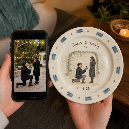 Personalized hand-painted proposal and couple photo ceramic plate — image 1