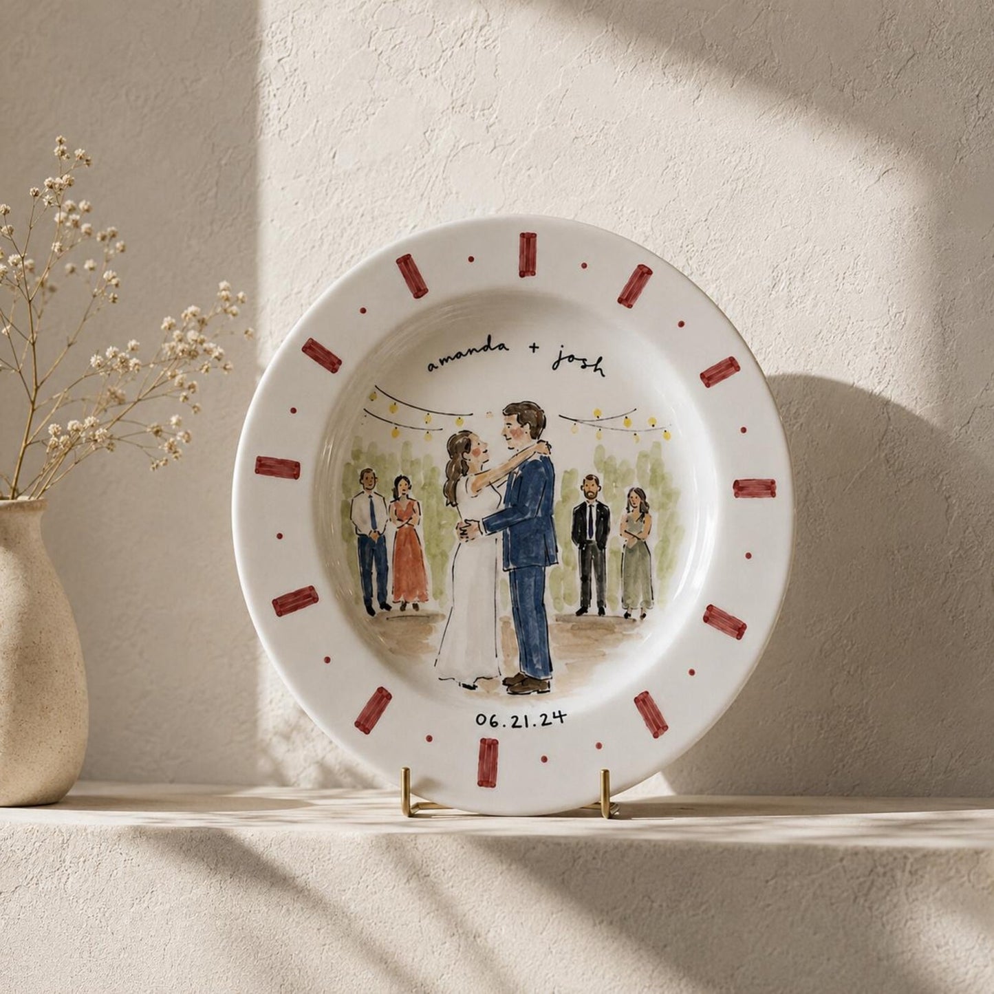 Custom hand-painted wedding photo ceramic plate — image 3