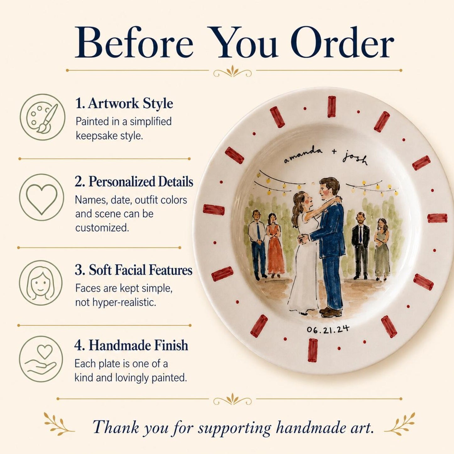 Custom hand-painted wedding photo ceramic plate — image 16