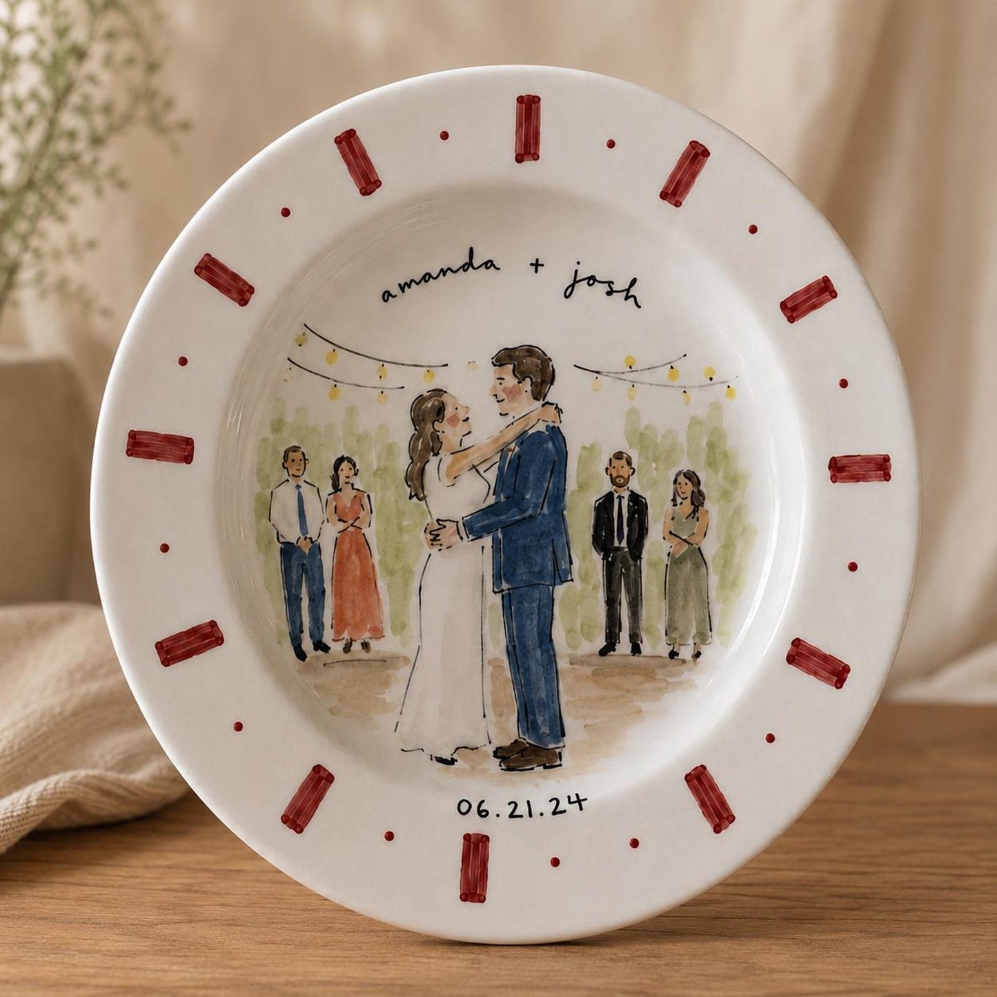 Custom hand-painted wedding photo ceramic plate — image 8