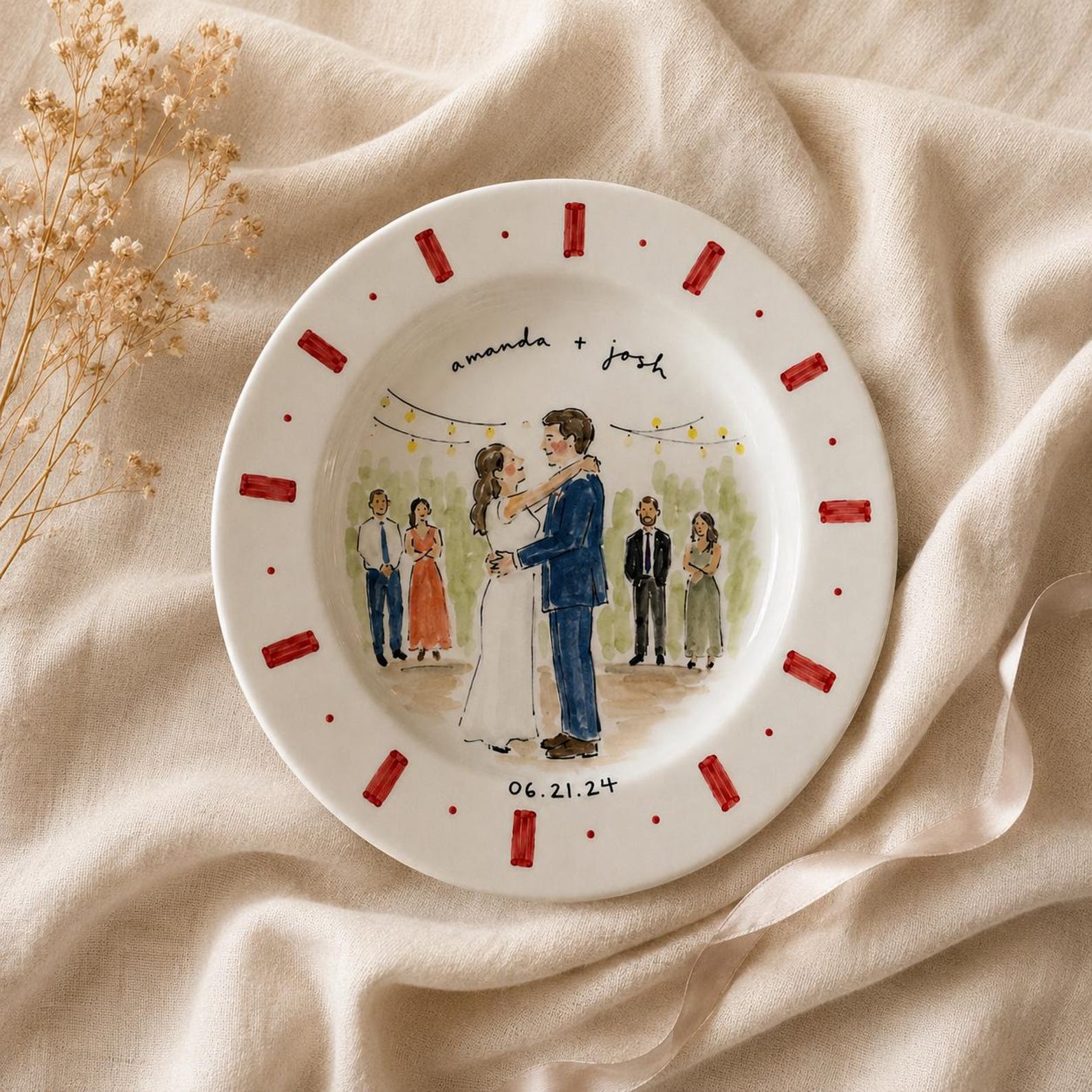 Custom hand-painted wedding photo ceramic plate — image 11