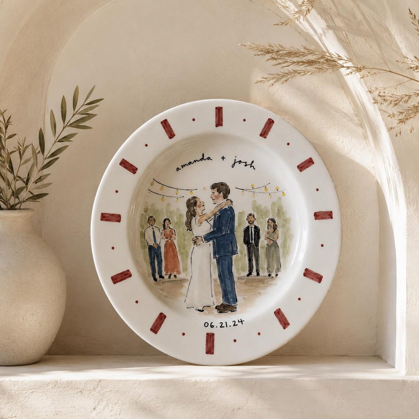 Custom hand-painted wedding photo ceramic plate — image 5