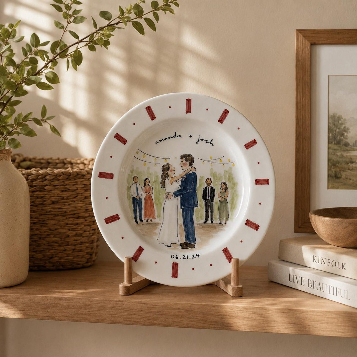 Custom hand-painted wedding photo ceramic plate — image 12