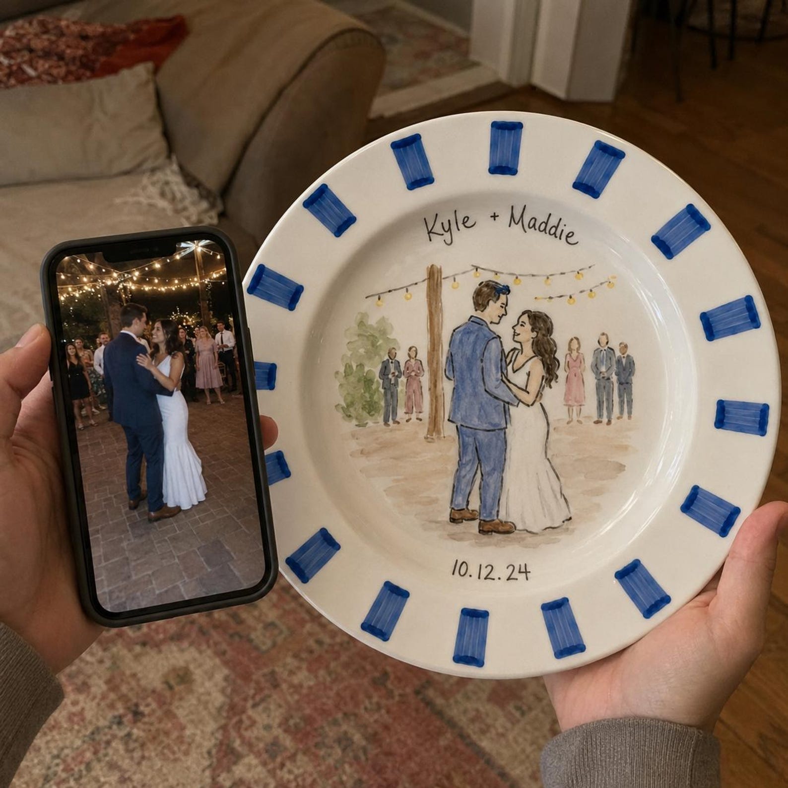 Custom hand-painted wedding photo ceramic plate — image 6