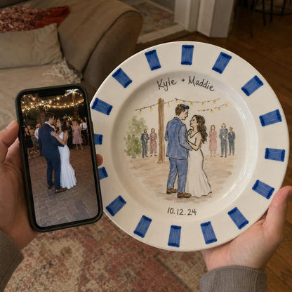 Custom hand-painted wedding photo ceramic plate — image 6