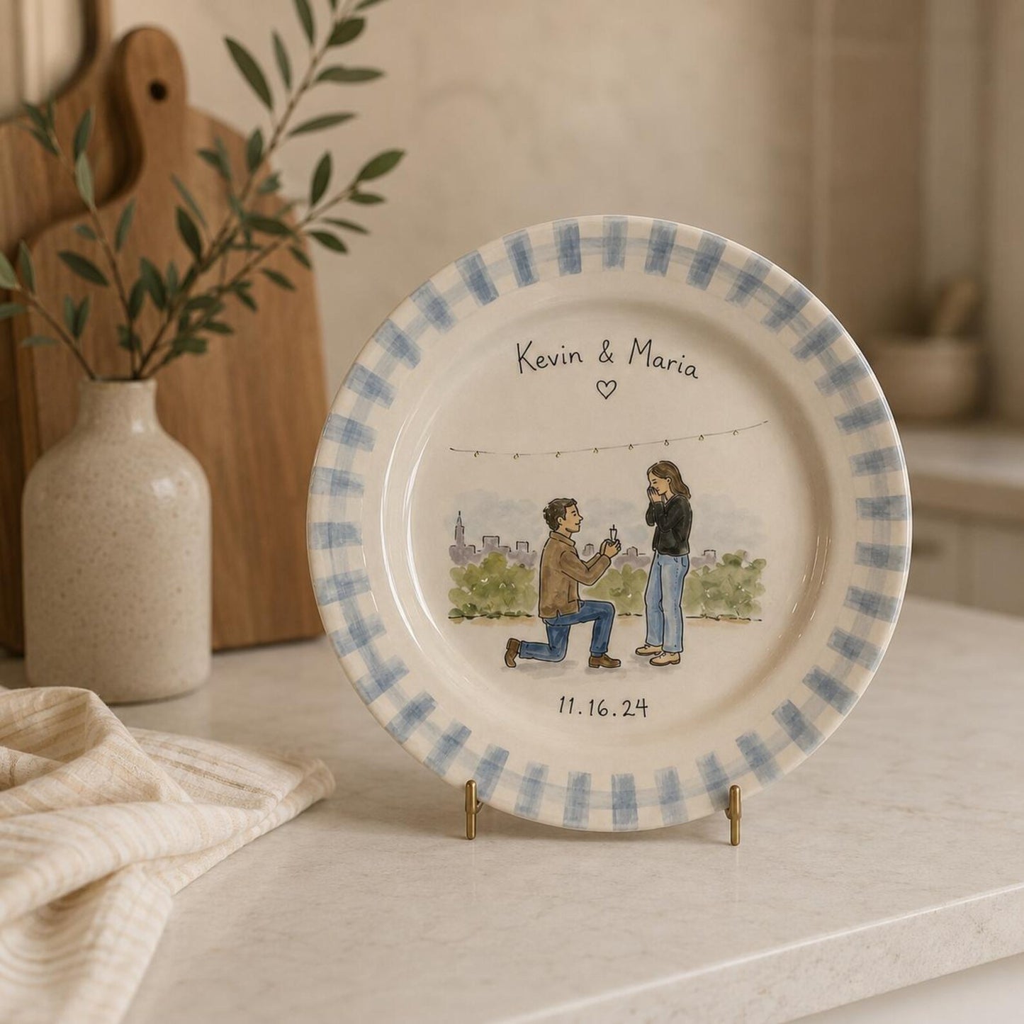 Personalized hand-painted proposal and couple photo ceramic plate — image 10