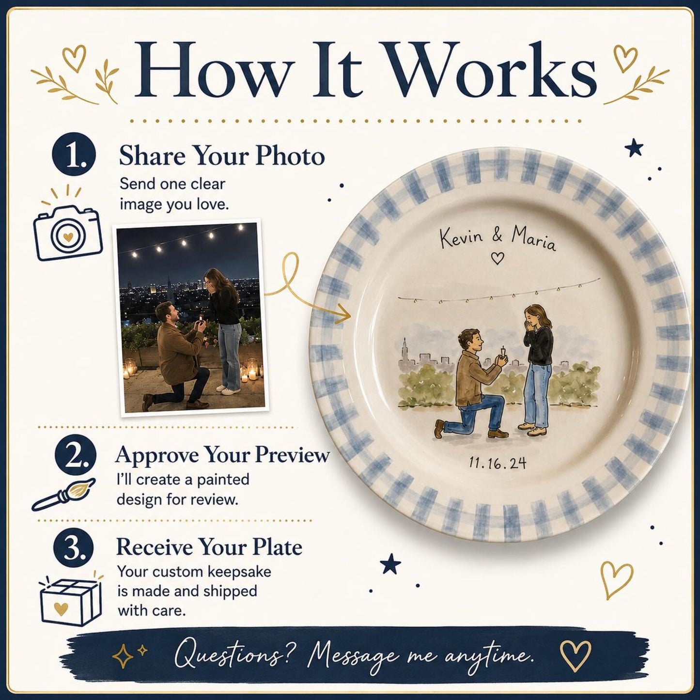 Personalized hand-painted proposal and couple photo ceramic plate — image 19