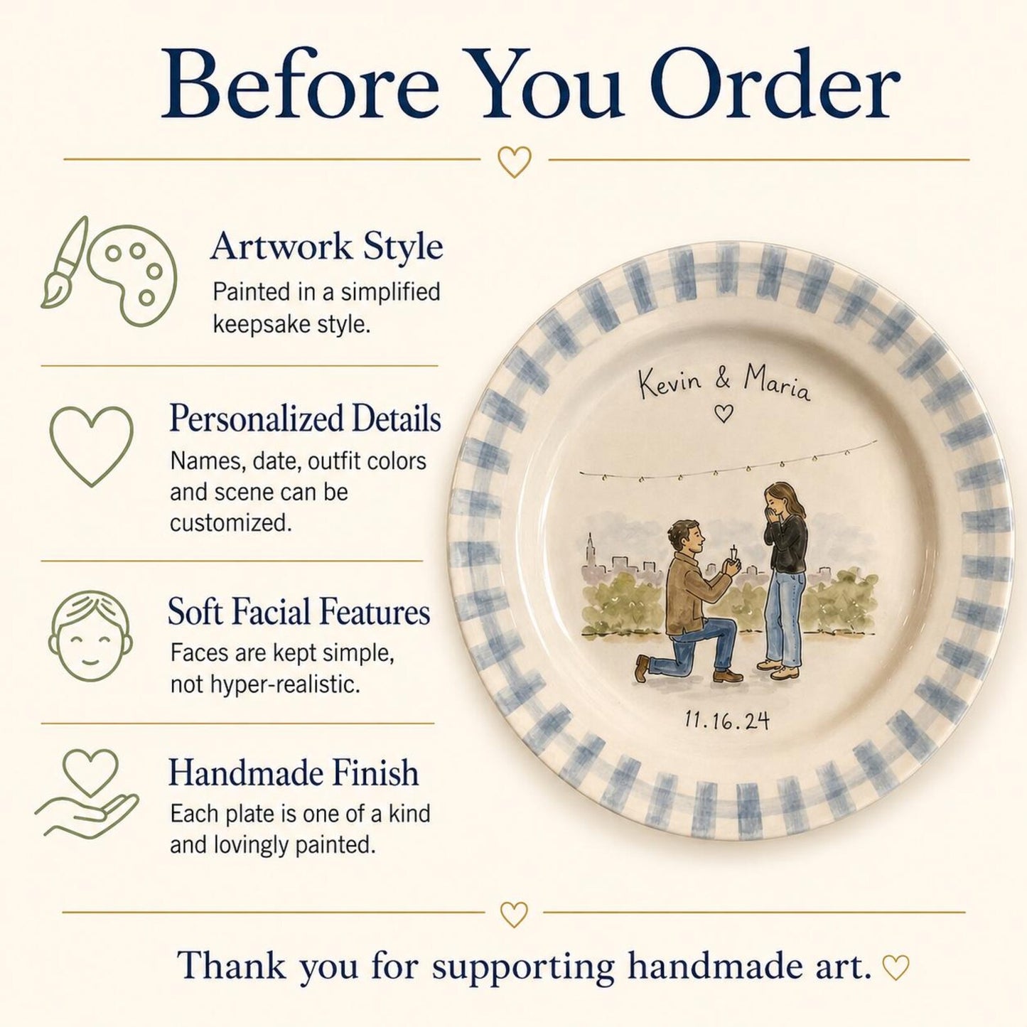 Personalized hand-painted proposal and couple photo ceramic plate — image 18