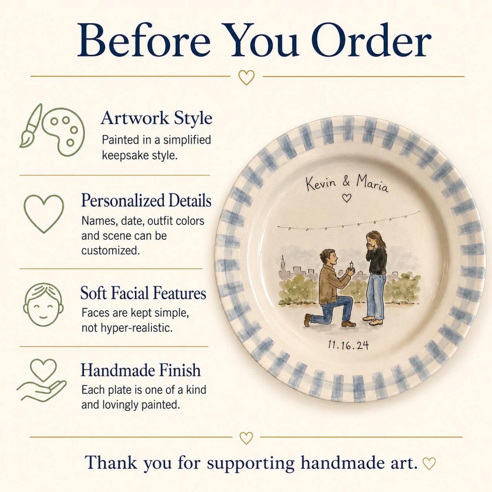 Personalized hand-painted proposal and couple photo ceramic plate — image 18
