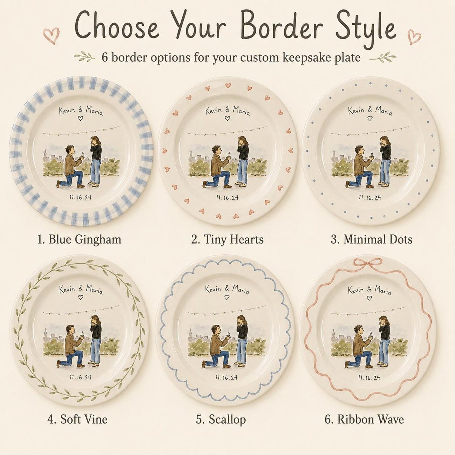 Personalized hand-painted proposal and couple photo ceramic plate — image 17