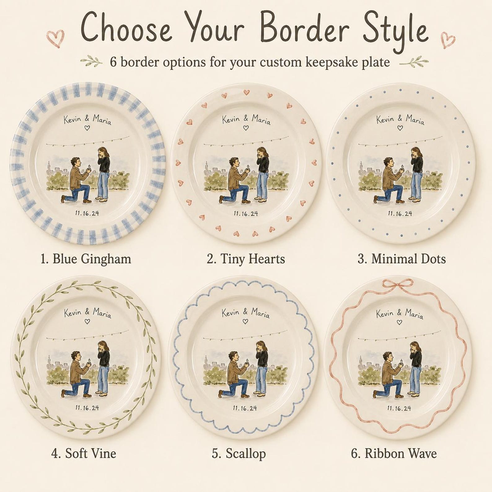 Personalized hand-painted proposal and couple photo ceramic plate — image 17