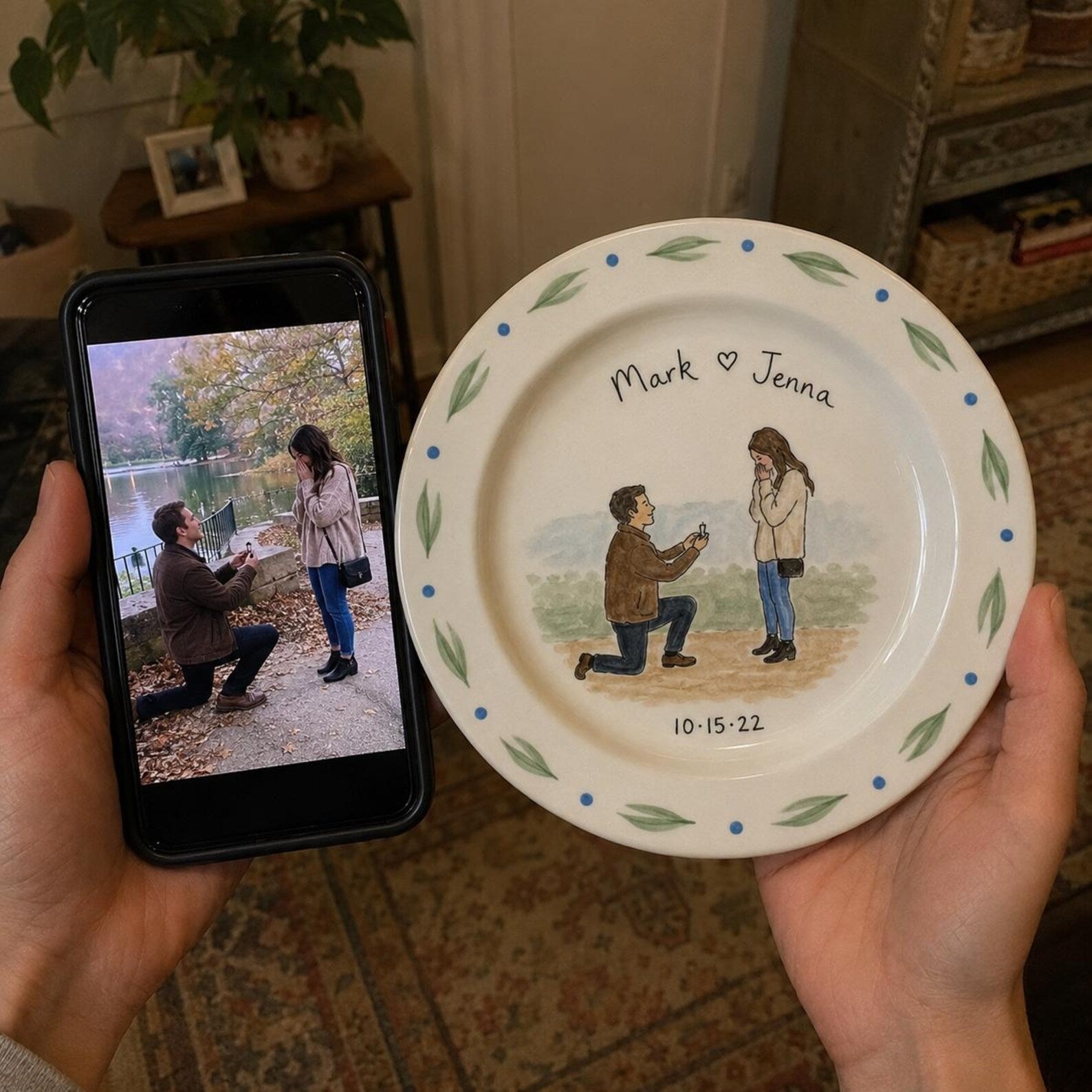 Personalized hand-painted proposal and couple photo ceramic plate — image 4
