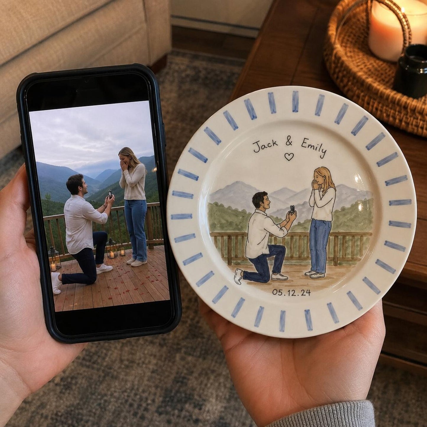 Personalized hand-painted proposal and couple photo ceramic plate — image 6