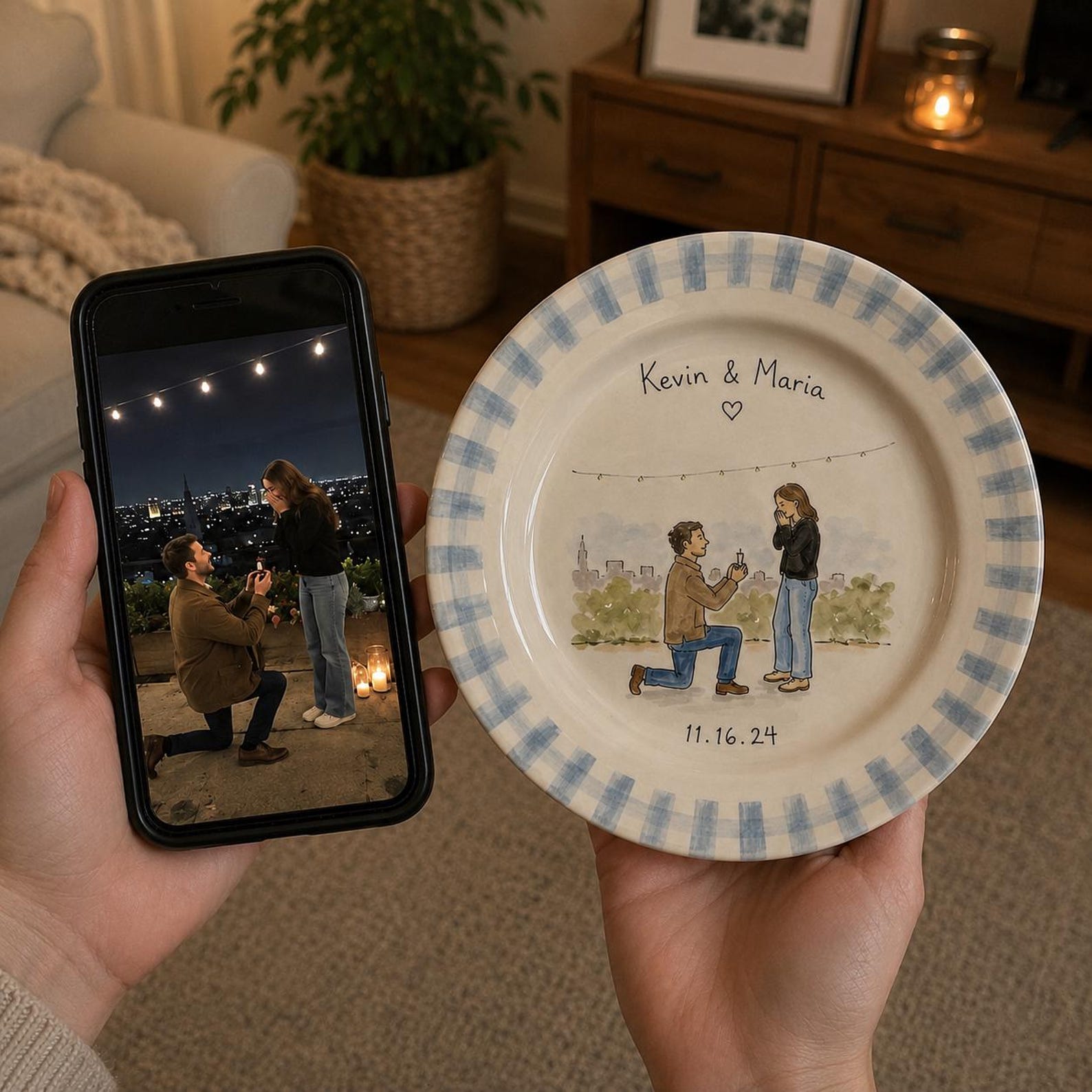 Personalized hand-painted proposal and couple photo ceramic plate — image 3