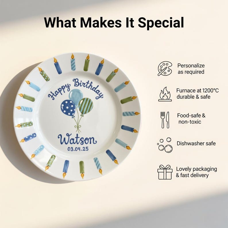 Personalized Hand-Painted Ceramic Birthday Plate - PN07