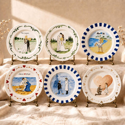 Hand-painted couple portrait ceramic plate